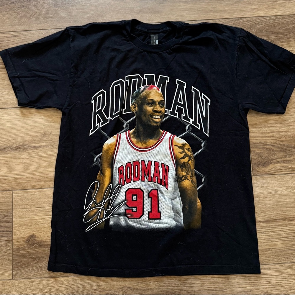 Dennis Rodman Chicago Bulls T-Shirt Mens Large Black Graphic Print Front